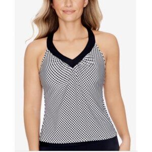 Swim Solutions Women's Ring-Back Tankini Swim Top Black/White Size 8